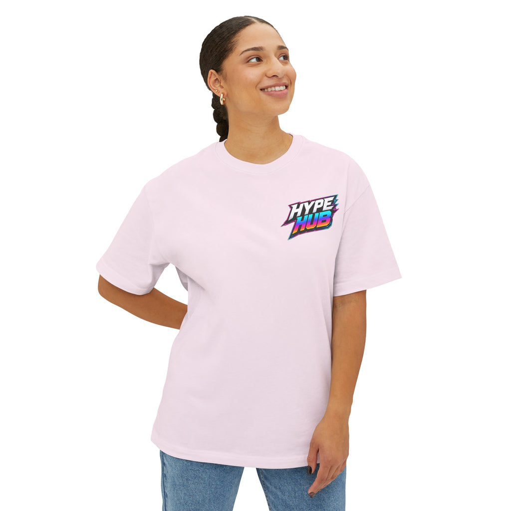 Hype Hub Graphic Tee — Retro Neon Space Logo T-Shirt