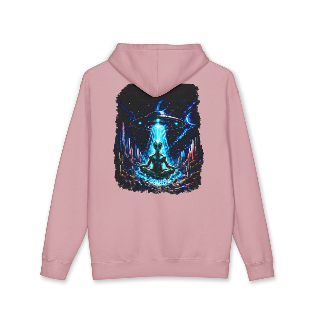 UFO Meditation Hoodie — Alien Abduction Cosmic Yoga Graphic Sweatshirt