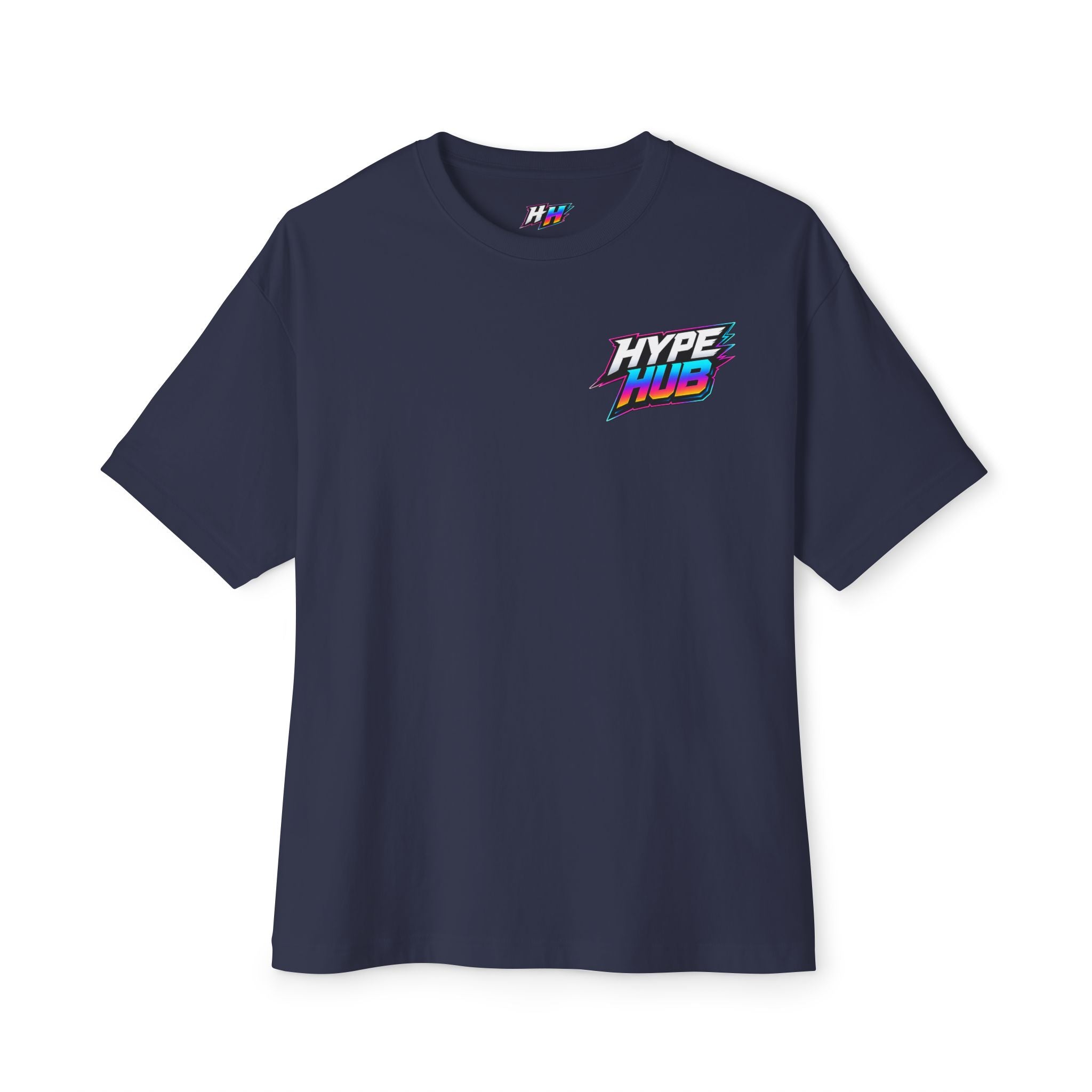 Hype Hub Graphic Tee — Retro Neon Space Logo T-Shirt