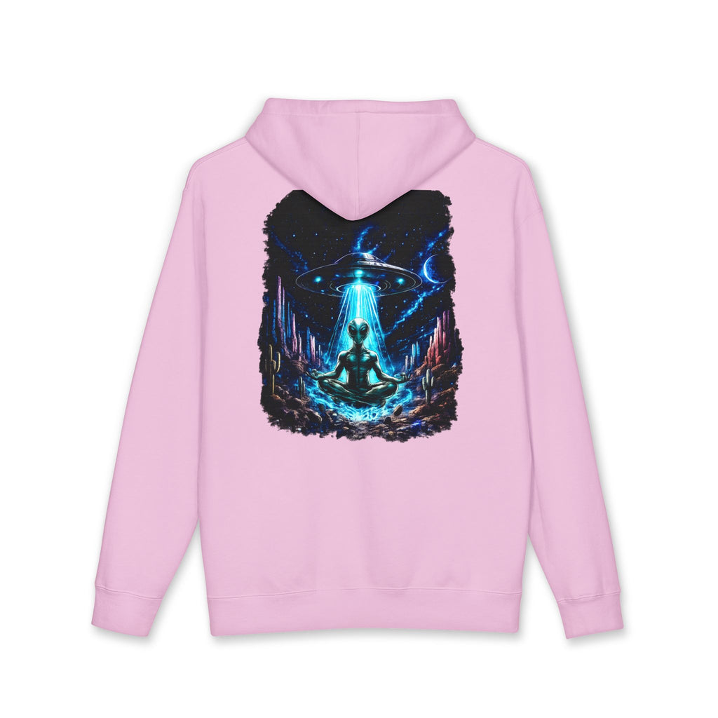 UFO Meditation Hoodie — Alien Abduction Cosmic Yoga Graphic Sweatshirt