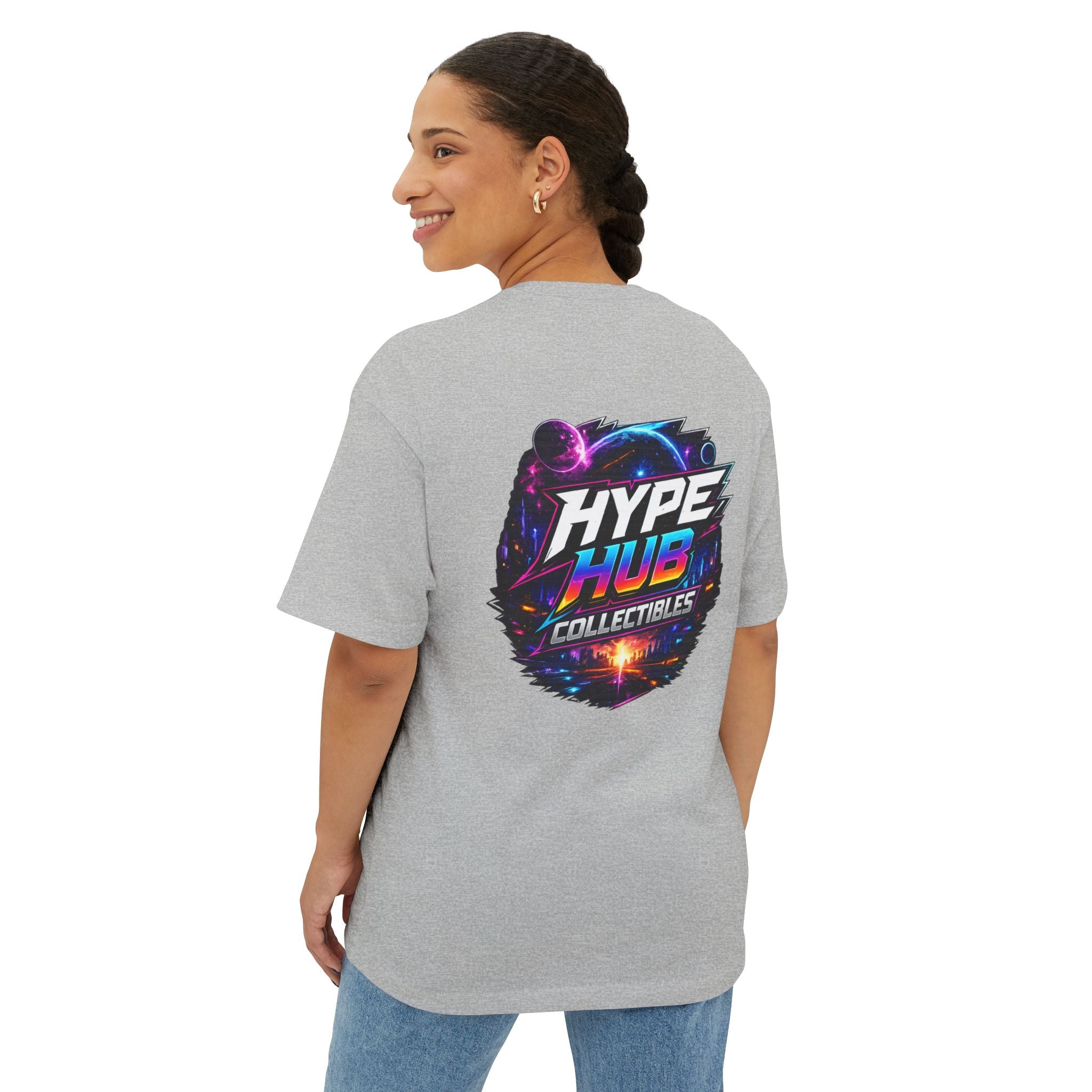 Hype Hub Graphic Tee — Retro Neon Space Logo T-Shirt