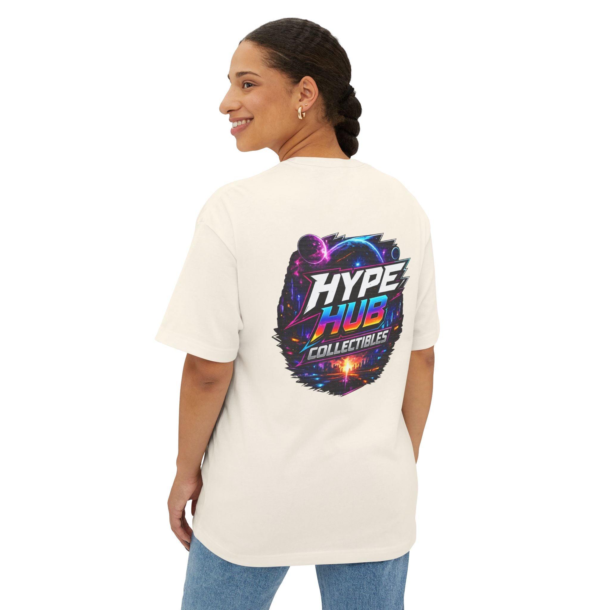 Hype Hub Graphic Tee — Retro Neon Space Logo T-Shirt