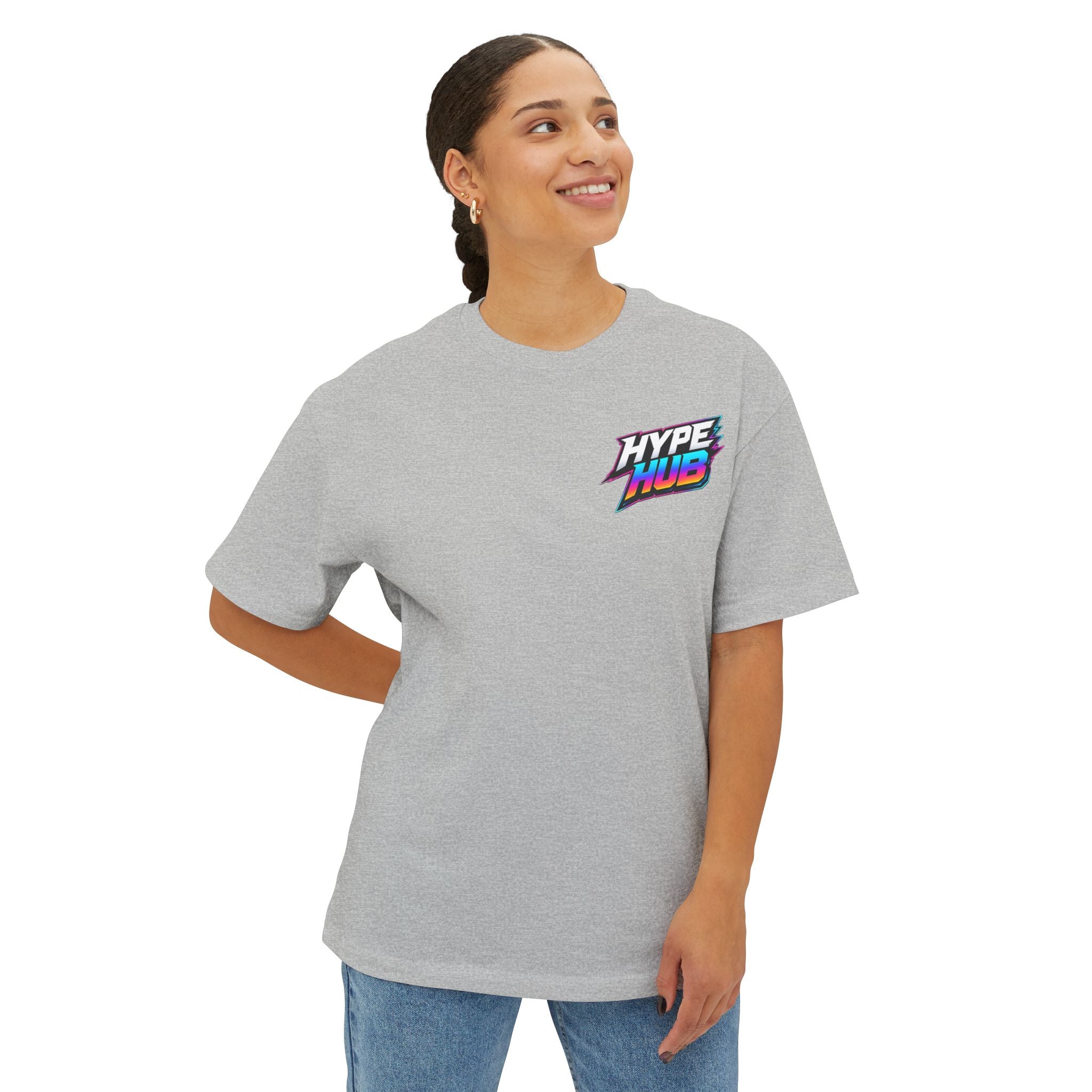 Hype Hub Graphic Tee — Retro Neon Space Logo T-Shirt