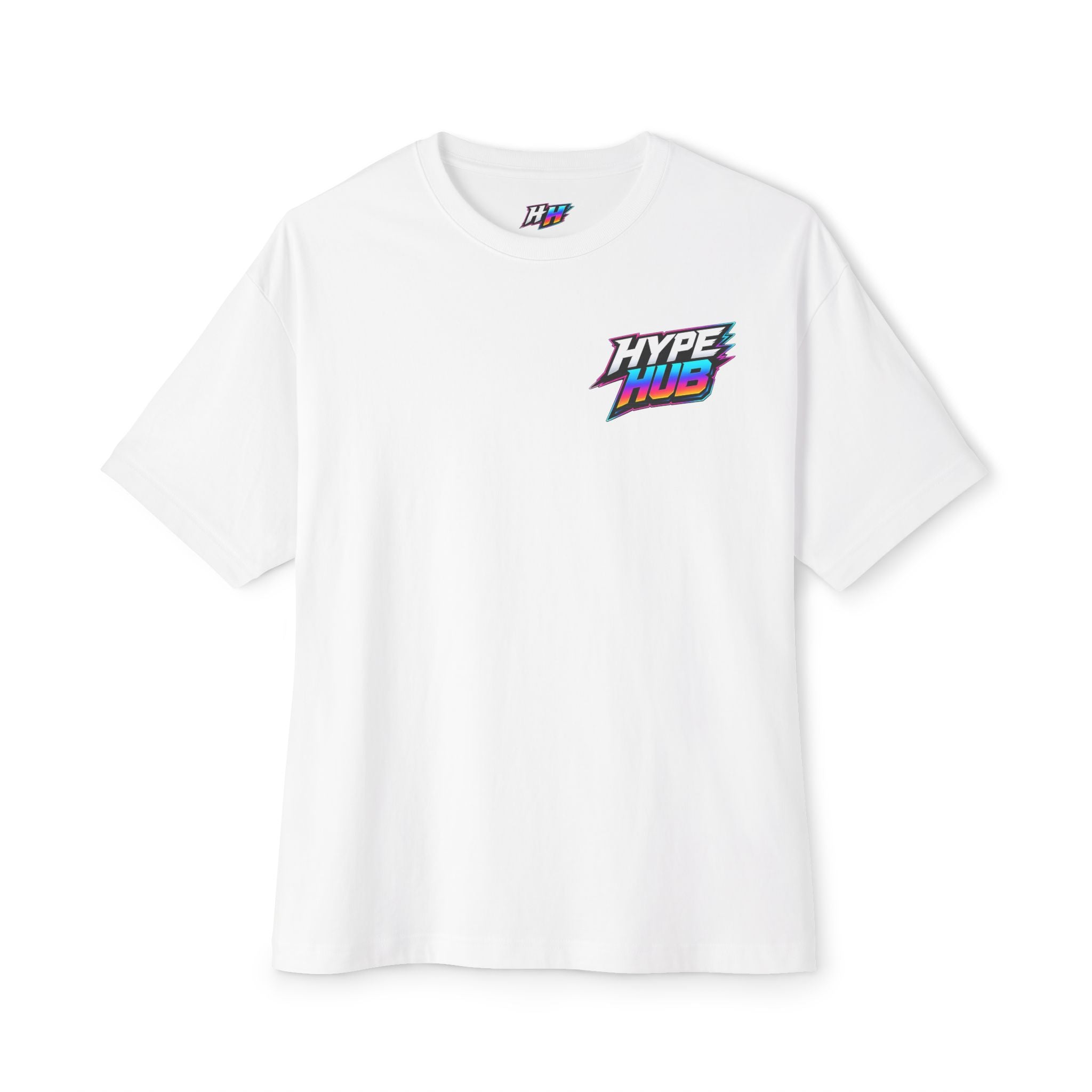 Hype Hub Graphic Tee — Retro Neon Space Logo T-Shirt