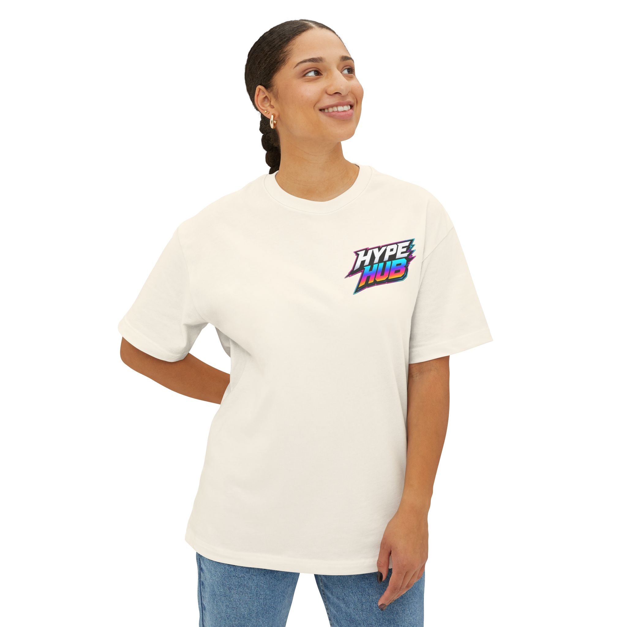 Hype Hub Graphic Tee — Retro Neon Space Logo T-Shirt