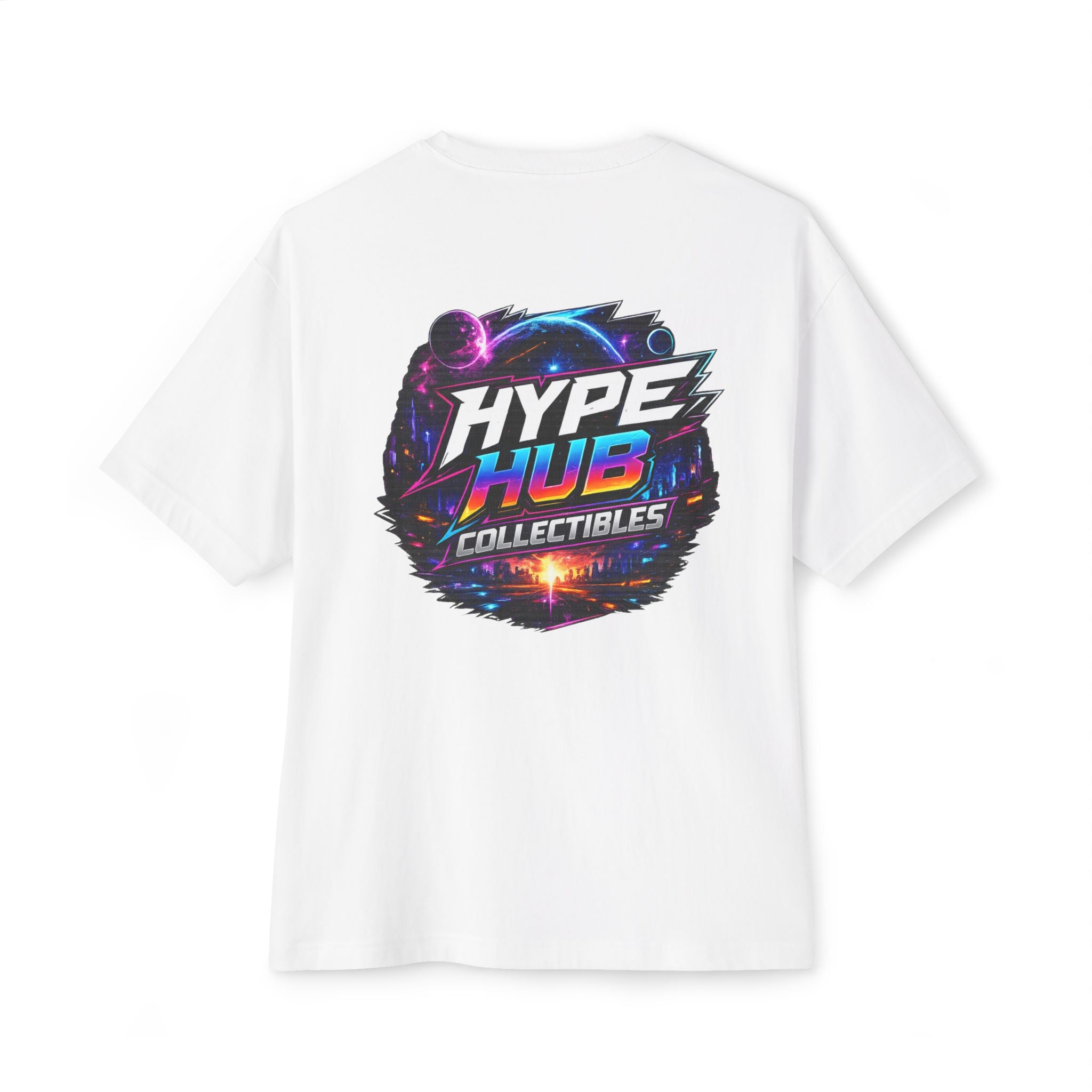 Hype Hub Graphic Tee — Retro Neon Space Logo T-Shirt