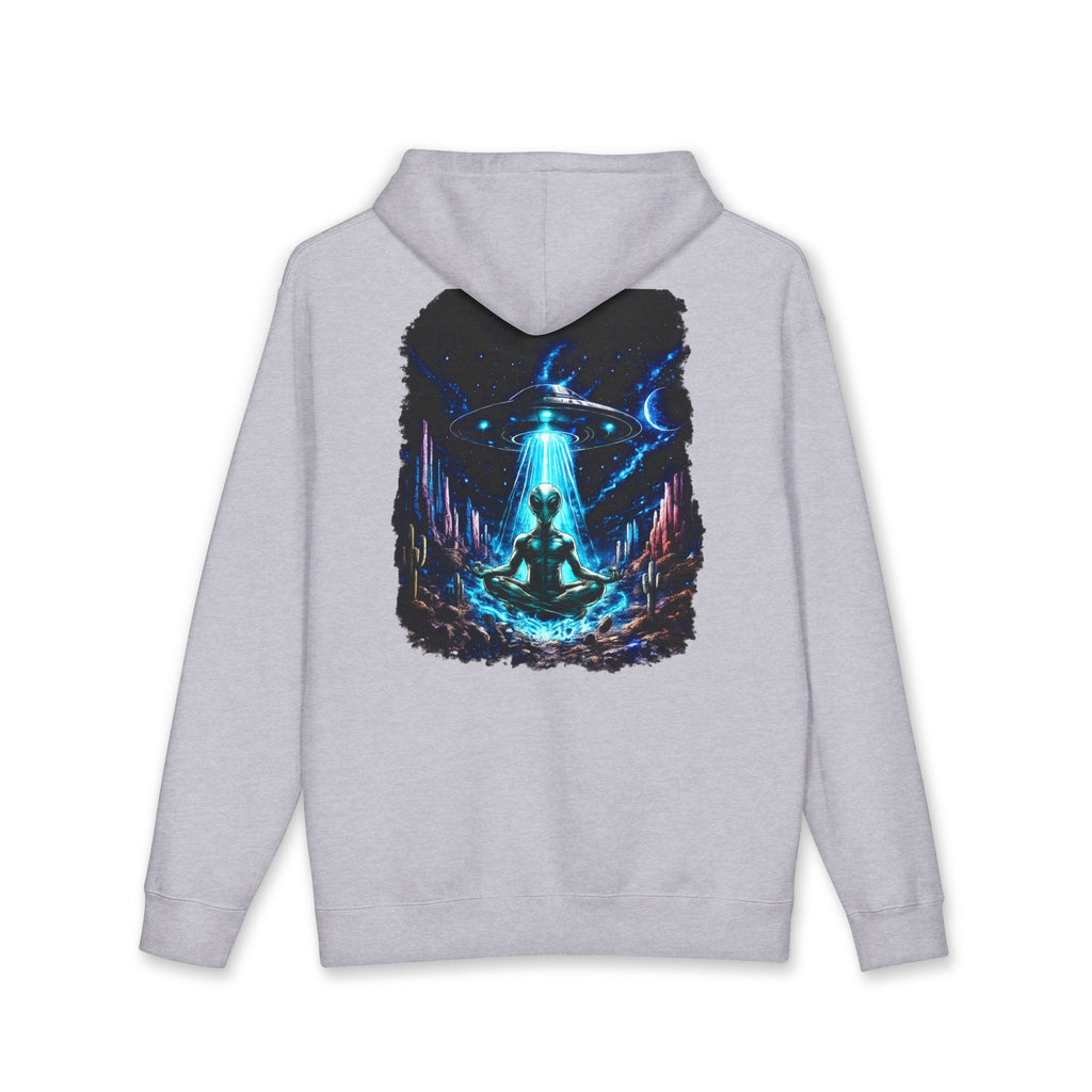 UFO Meditation Hoodie — Alien Abduction Cosmic Yoga Graphic Sweatshirt