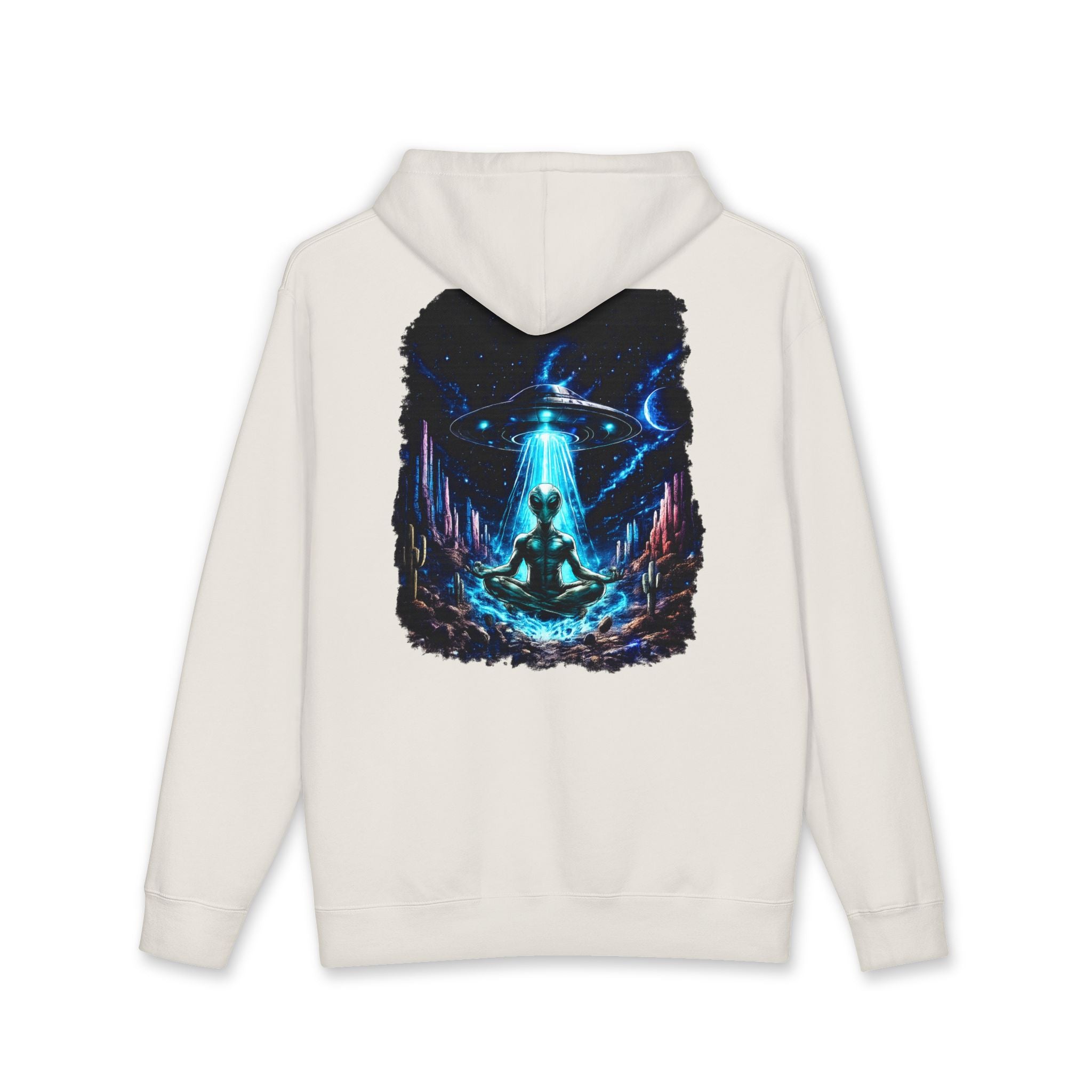 UFO Meditation Hoodie — Alien Abduction Cosmic Yoga Graphic Sweatshirt