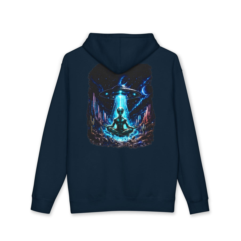 UFO Meditation Hoodie — Alien Abduction Cosmic Yoga Graphic Sweatshirt
