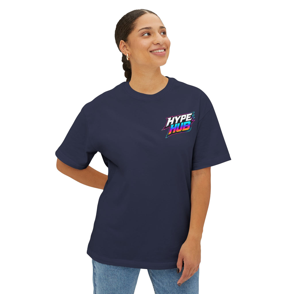 Hype Hub Graphic Tee — Retro Neon Space Logo T-Shirt