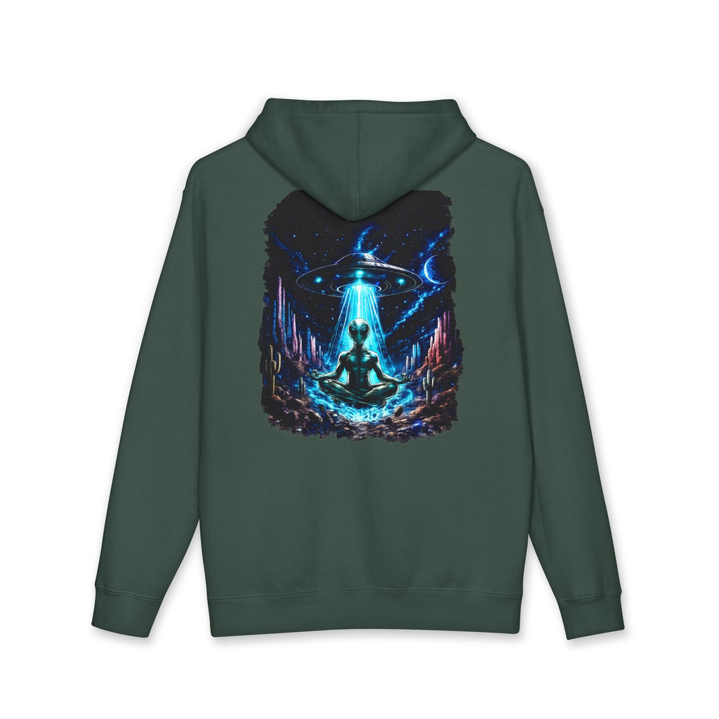 UFO Meditation Hoodie — Alien Abduction Cosmic Yoga Graphic Sweatshirt