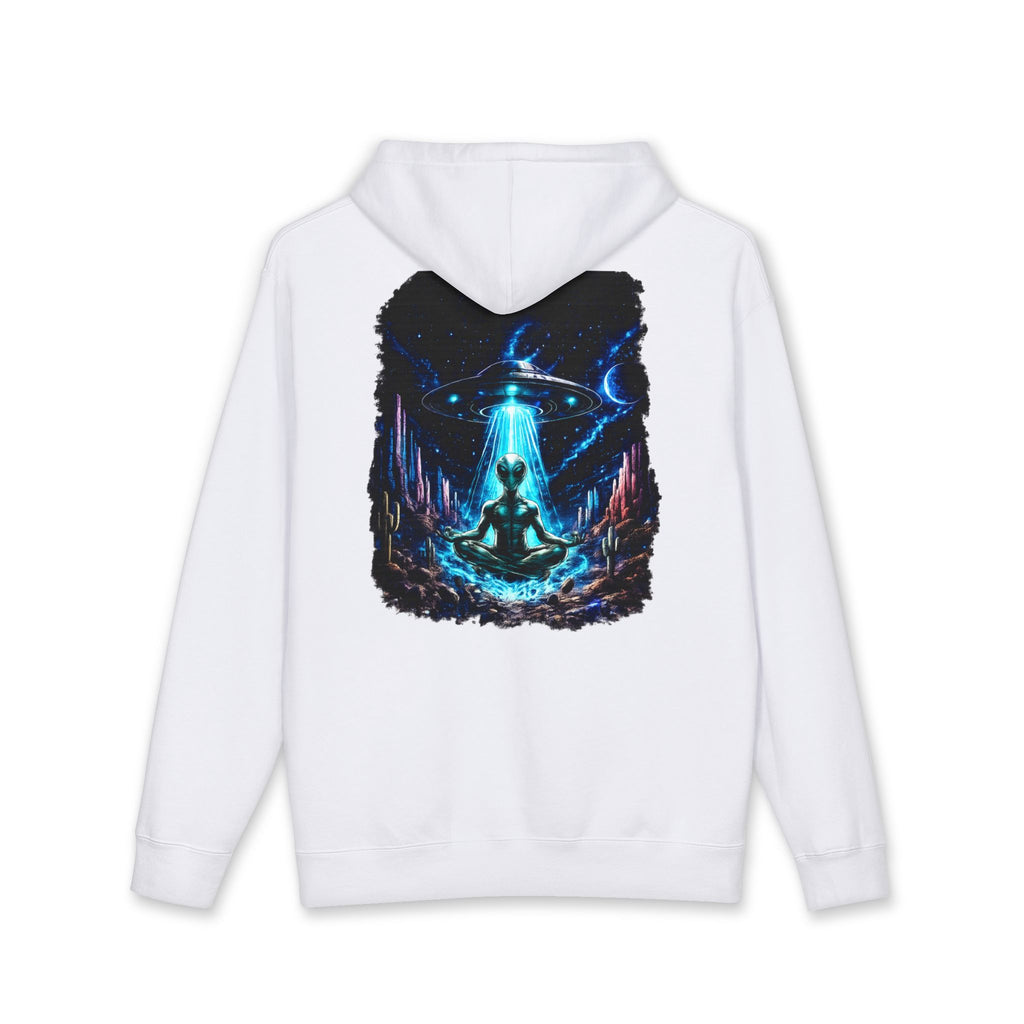 UFO Meditation Hoodie — Alien Abduction Cosmic Yoga Graphic Sweatshirt